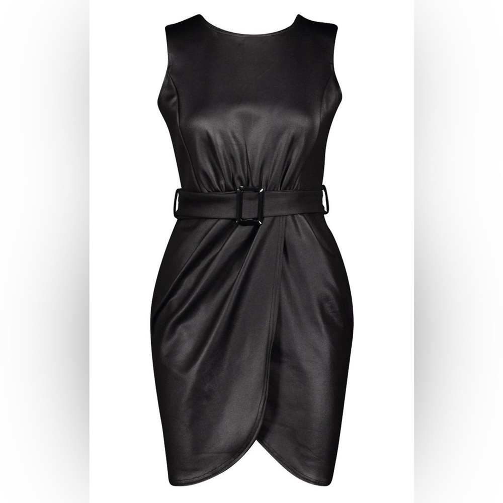 BOOHOO BLACK BELTED WRAP BODYCON MINI DRESS US size 4